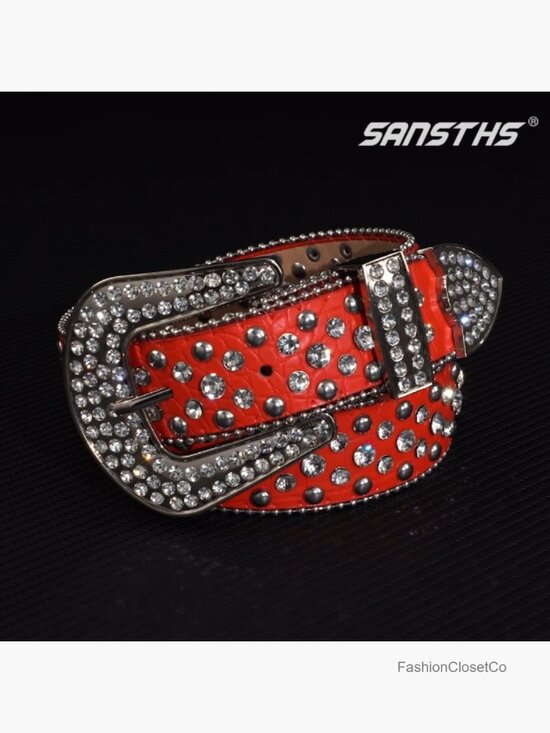 Rhinestone Western Belt Faux Crocodile Grain Leather Bling Studded Belt for main image 5